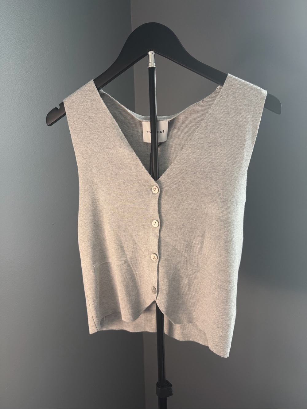 Pink Rose Light Gray V-Neck Button Crop Top